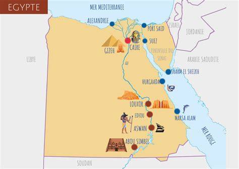Carte de l’itinéraire touristique en Égypte